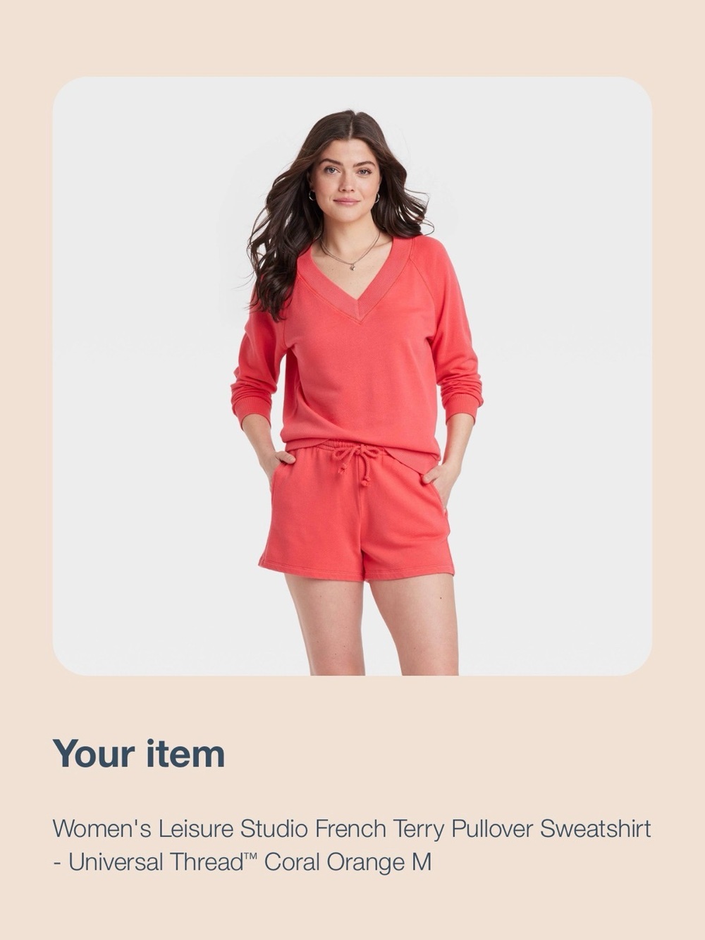 Universal Thread French Terry Coral V-Neck Pullover & Shorts Lounge Set